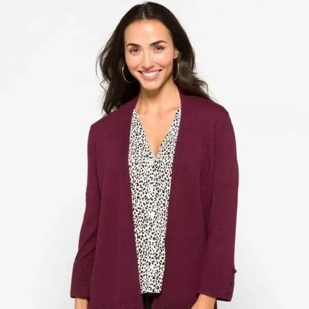 EVOLUTION by CYRUS Myna 3/4 Cardigan Sweater S Ancho Chili Purple NWT B48